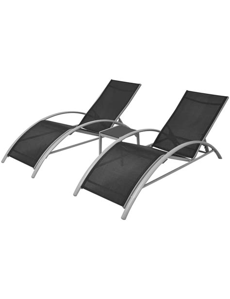 Chaises Longues Avec Table Aluminium Noir