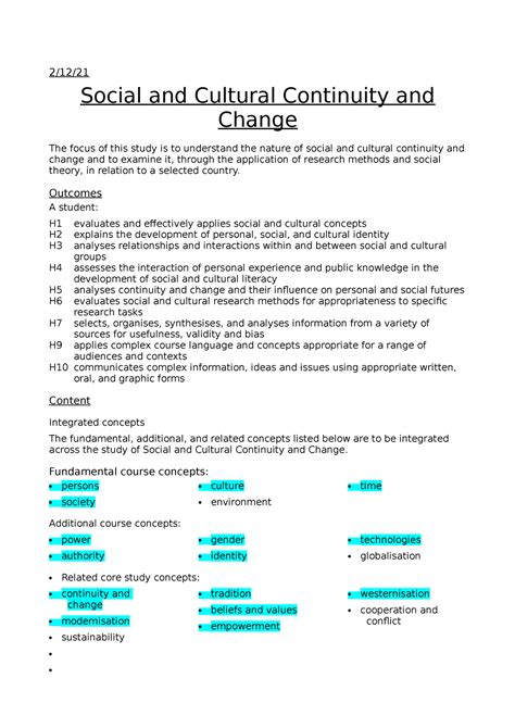 Continuity And Change Notes Copy 212 Social And Cultural Continuity
