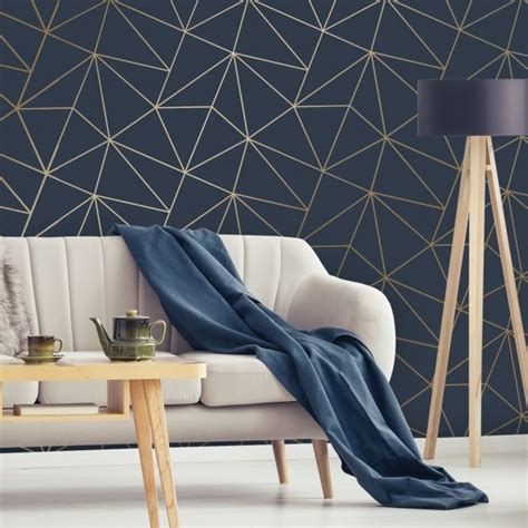 Zara Shimmer Metallic Wallpaper In Navy And Gold Metallic Wallpaper