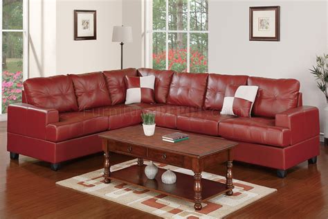 F7642 Sectional Sofa In Burgundy Bonded Leather By Poundex