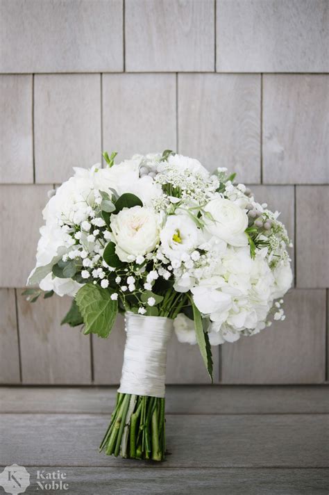 Classic White And Green Bridal Bouquet For A Chatham Backyard Wedding