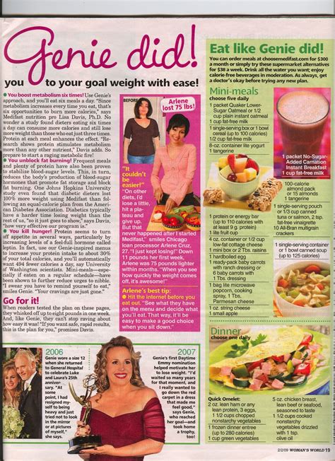 Genie Frances Diet Slim Fast Womens World Magazine Keto Chicken