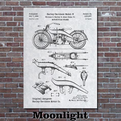 Harley Davidson Motorcycle Patent Print Art 1924 Etsy