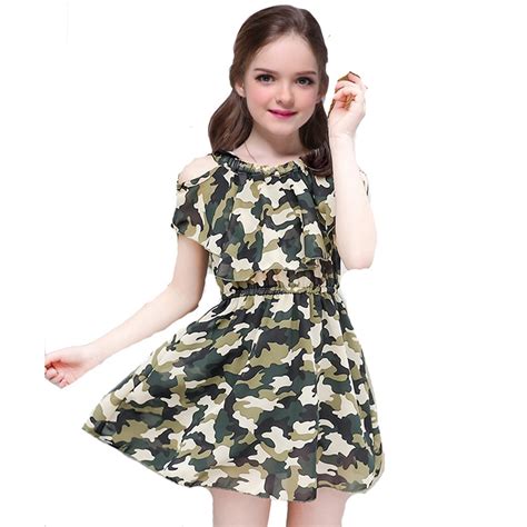 Camo Dresses For Girls Summer Casual Military Print Dresses Baby Kids