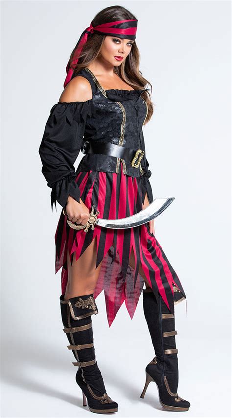 Queen Of The High Seas Costume Black And Red Pirate Costume