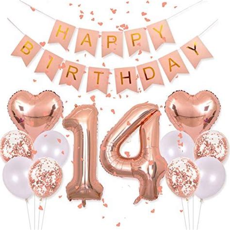 Birthday Decorations Happy Birthday Banner 40inch Rose Gold Number 14 Balloons Ros 14th