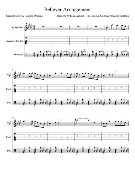 Believer By Imagine Dragons Arrangement Sheet Music For Percussion