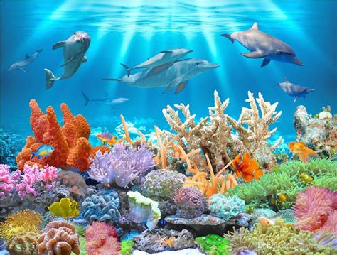 3d Wallpaper Custom Photo Mural Underwater Dolphin Coral
