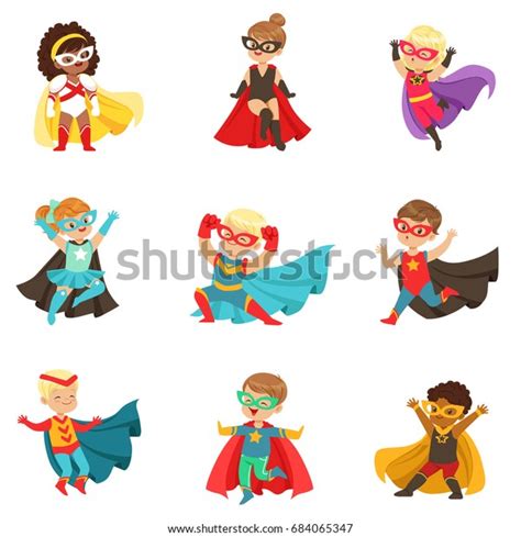 Superhero Girls And Boys Set Kids In Superhero Costumes Colorful