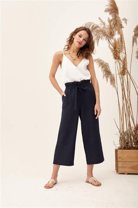 Navy Culottes Womens Culottes Modest Culottes High Waist Etsy How To Style Culottes Loose