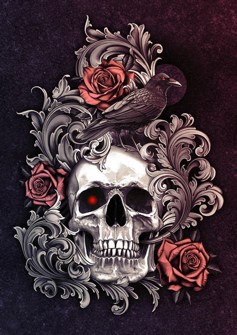 Skull Crow And Roses Digital Art By Ben Krefta Fine Art America