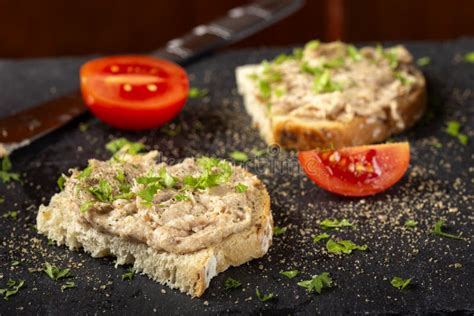 Bread With Pork Pate And Ground Black Pepper Stock Photo Image Of
