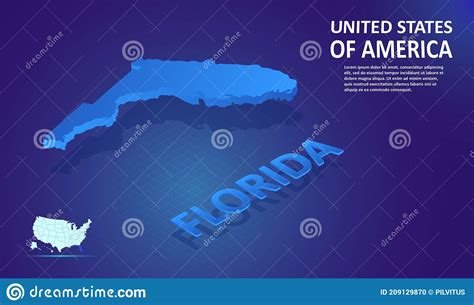 Isometric Florida State Map On Blue And Glowing Background 3d Detailed