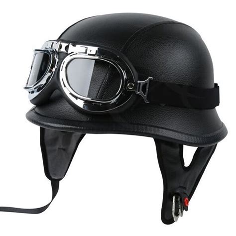 Choosing a motorcycle helmet is a very important decision, probably only second to choosing your ride. DOT Motorcycle German Style Black Leather Half Helmet w ...