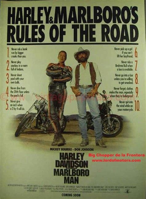 Harley davidson and the marlboro man is a 1991 american action biker film starring mickey rourke and don johnson, with a supporting cast including chelsea field, daniel baldwin, giancarlo esposito, tom sizemore, and vanessa williams. Iconic movie | Marlboro man, Harley davidson, Biker quotes