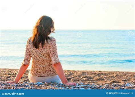 Woman Admiring The Sea While Sitting Stock Image Image Of Healthy