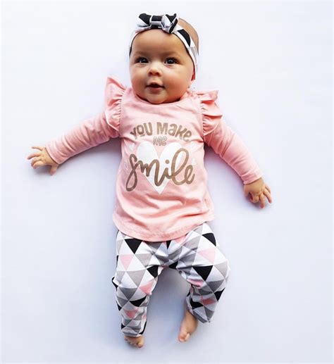 2019 Cute Baby Girl Clothes Pink You Make Smile Long Sleeve Top Pant