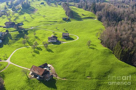 Aerial View Of Farms In The Idyllic Countryside In Canton Lucern
