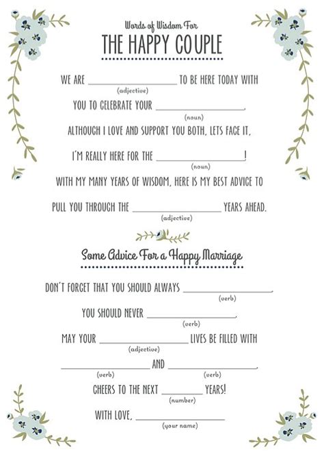 Write a program to create a mad libs like story. Free Printable Wedding Mad Libs | POPSUGAR Smart Living