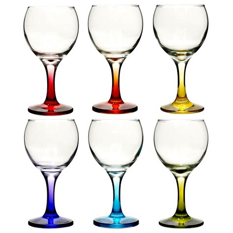 6pc Set 210ml Cocktail Coloured Stem Wine Glasses Red White Wedding Dinner Party Ebay