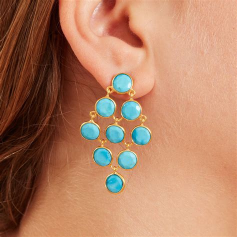 Turquoise Gold Plated Silver Stud Chandelier Earrings By Rochejewels