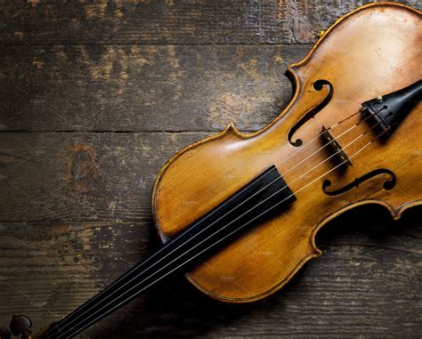 Violin On Wooden Background Background Stock Photos Creative Market