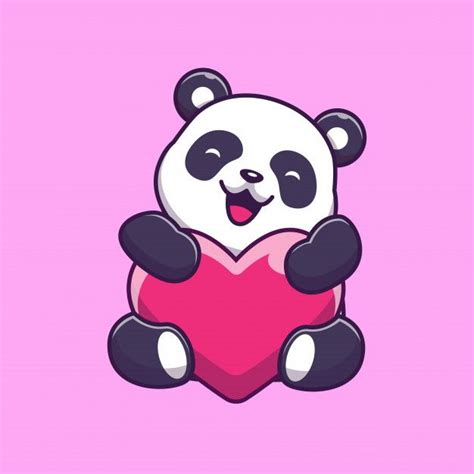 Premium Vector Cute Panda Holding Love Icon Illustration Panda Mascot Cartoon Character