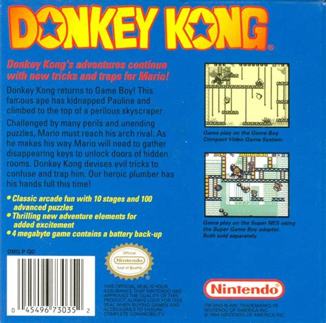 Donkey Kong 1994 Game Boy Box Cover Art Mobygames