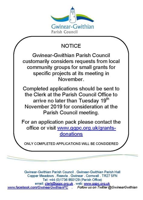 GRANT FUNDING AVAILABLE TO LOCAL COMMUNITY GROUPS Gwinear Gwithian Parish Council