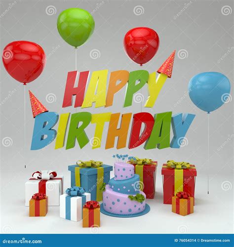Happy Birthday 3d Illustration Render Of 3d Letters Balloons Ts