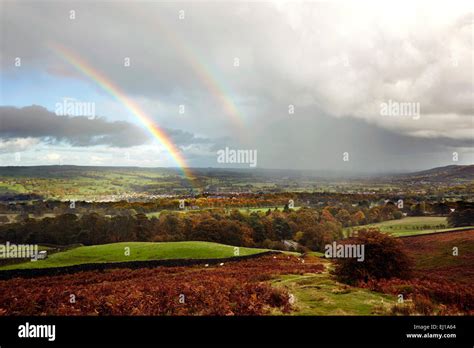 Double Rainbow Over The Wharfedale Valley West Yorkshire Stock Photo