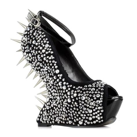 Wedge Platform Exotic Womens Shoes Rhinestones Spiked Heel Shoe