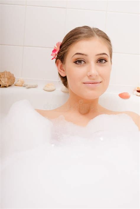 Young Lovely Woman In Foam Bath Stock Image Image Of Beauty Home 57656619