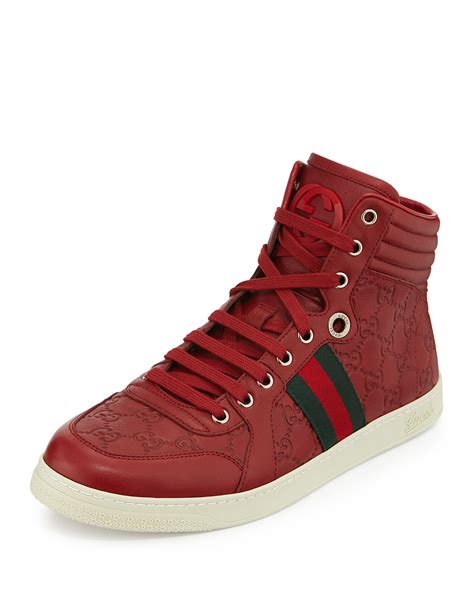 Gucci Leather High Top Sneakers In Red For Men Lyst