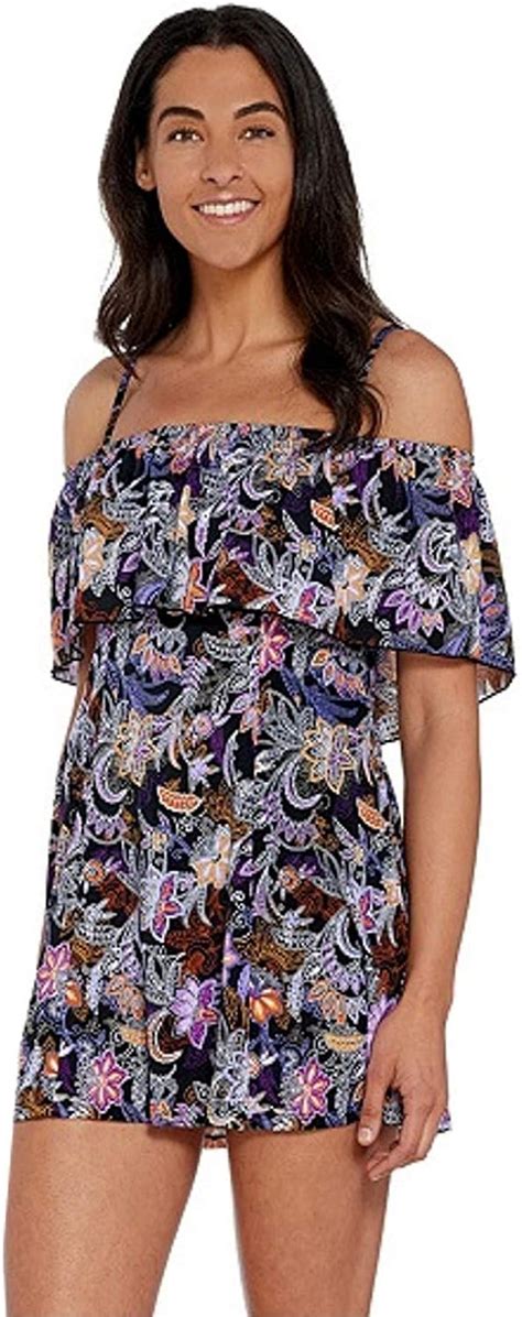 Fit 4 U Off The Shoulder Ruffle Plus Size Swimdress Swimsuit One Pieces