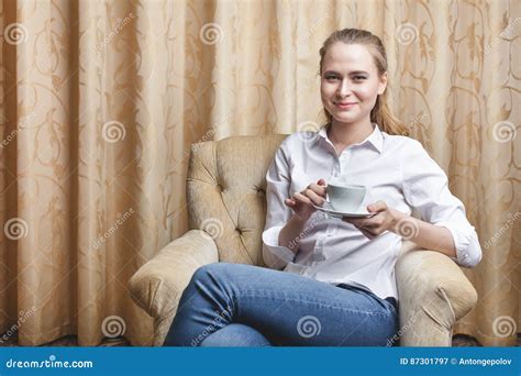 Beautiful Young Woman Sitting With A Cup Of Tea Stock Image Image Of
