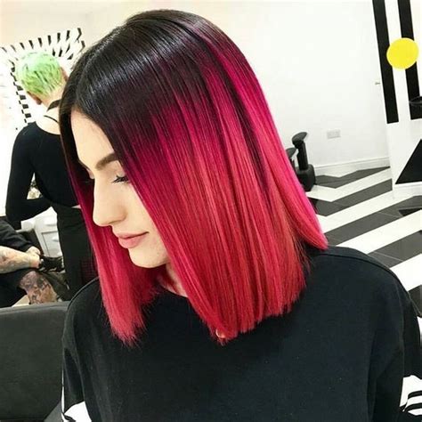 Black To Pink Ombre Hair Blunt Straight Long Bob Haircut Hairstyles Weekly