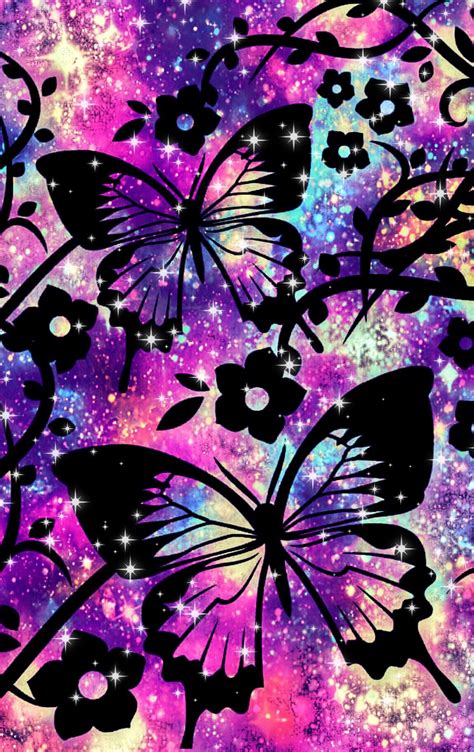 Midnight Butterflies Galaxy Wallpaper Glitter Sparkle