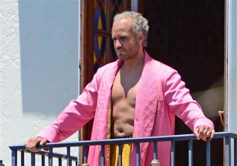 Edgar Ramirez As Gianni Versace In A Pink Robe On Set Of American Crime Story