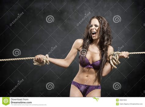 Angry Girl Tied By Rope Stock Images Image 35651064