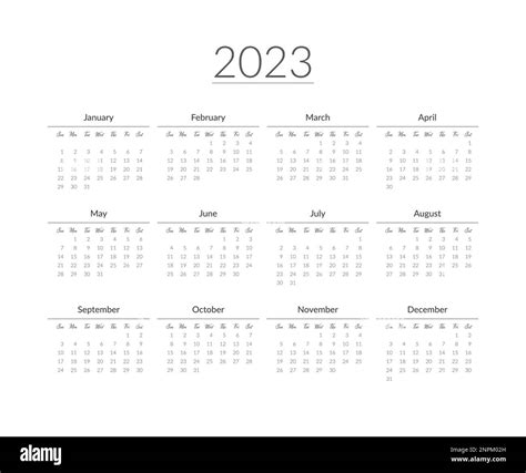 2023 Year Calendar Template Vector Illustration Stock Vector Image