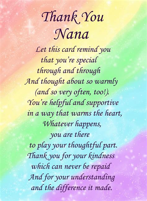 Thank You Nana Poem Verse Greeting Card Personalised Cards And Ts