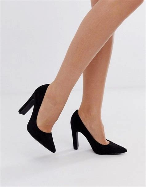 New Look Wide Fit Pointed Block Heel Court In Black Asos Heels