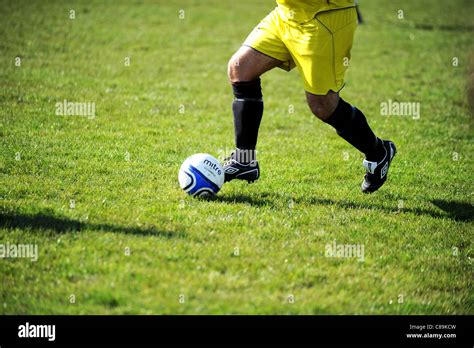 amateur football match at outwood road fields radcliffe greater manchester england picture