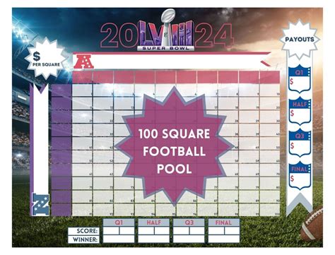 Superbowl Football Squares Super Bowl Pool 2024 Printable 100 Square