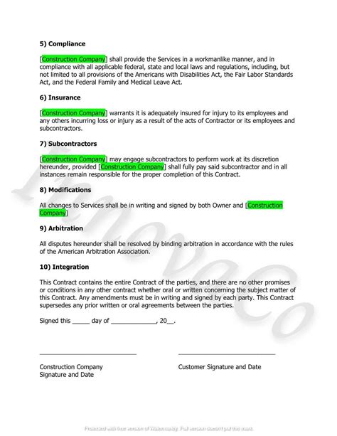 Simple Construction Contract Template Construction Handyman Etsy