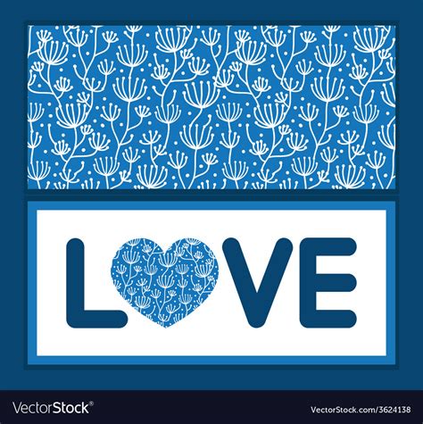 Blue White Lineart Plants Love Text Frame Pattern Vector Image