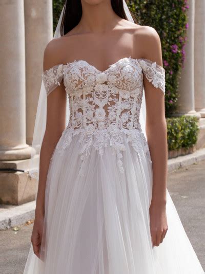 Princess Wedding Dress In Embroidered Tulle With Off The Shoulder