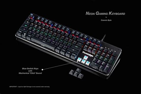 Cosmic Byte Cb Gk 12 Neon Rainbow Backlit Mechanical Keyboard With Blue