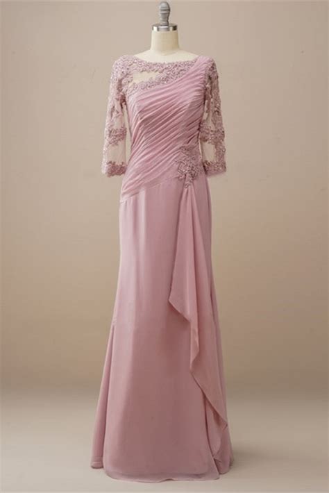 Long Sleeves Dusty Rose Mother Of The Bride Dress With Appliques